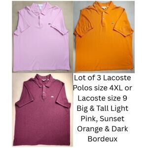 🔥 Bundle of 3 Lacoste Polos Size 4XL / 9 Pink Orange Bordeaux 100% Cotton Logo